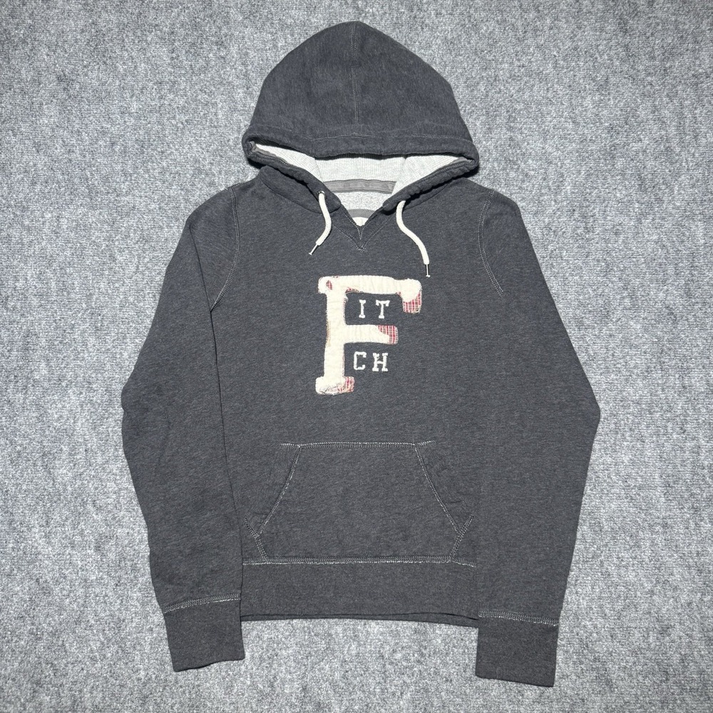 Abercrombie & Fitch Hoodie Woman L Gray Embroidered Fitch Logo Fleece Y2K